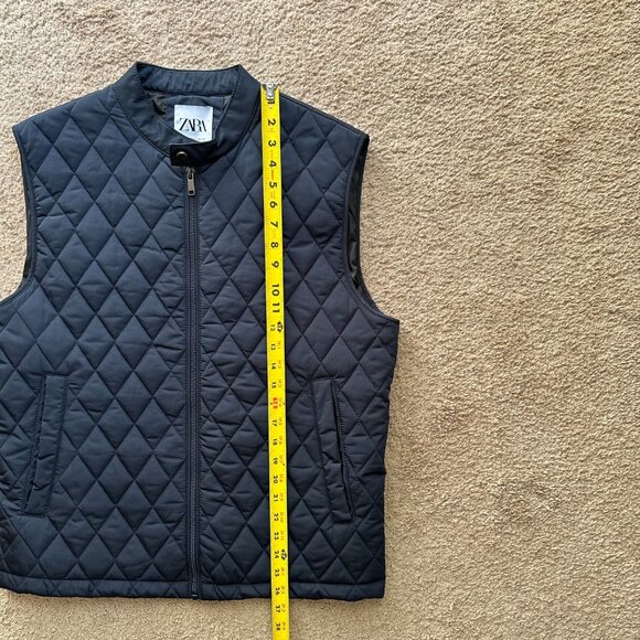 Zara Vest Womens Large Full Zip Mock Neck Quilted Navy Blue Pockets - Picture 6 of 11